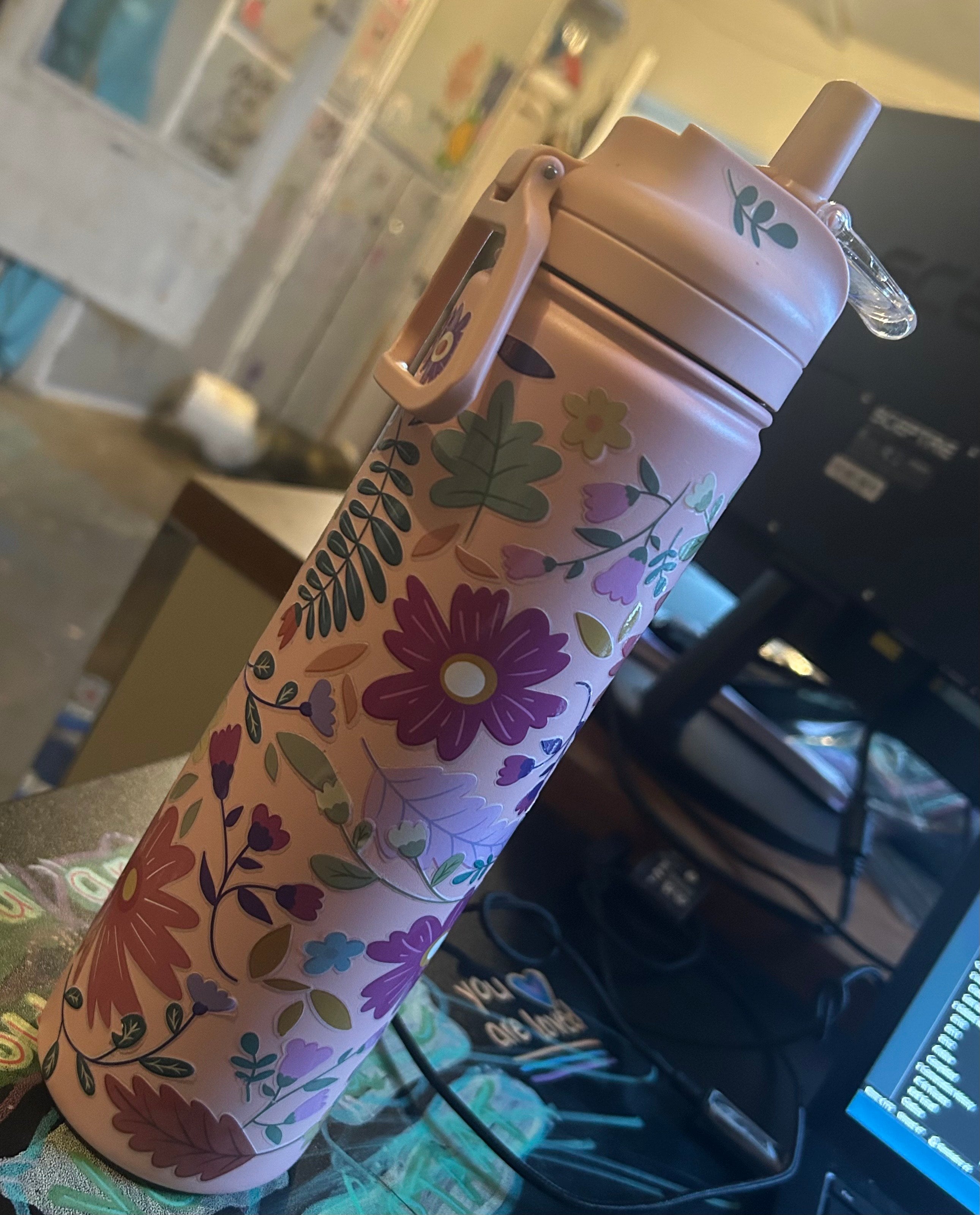BLACK FRIDAY PINK FLOWER WATER BOTTLE