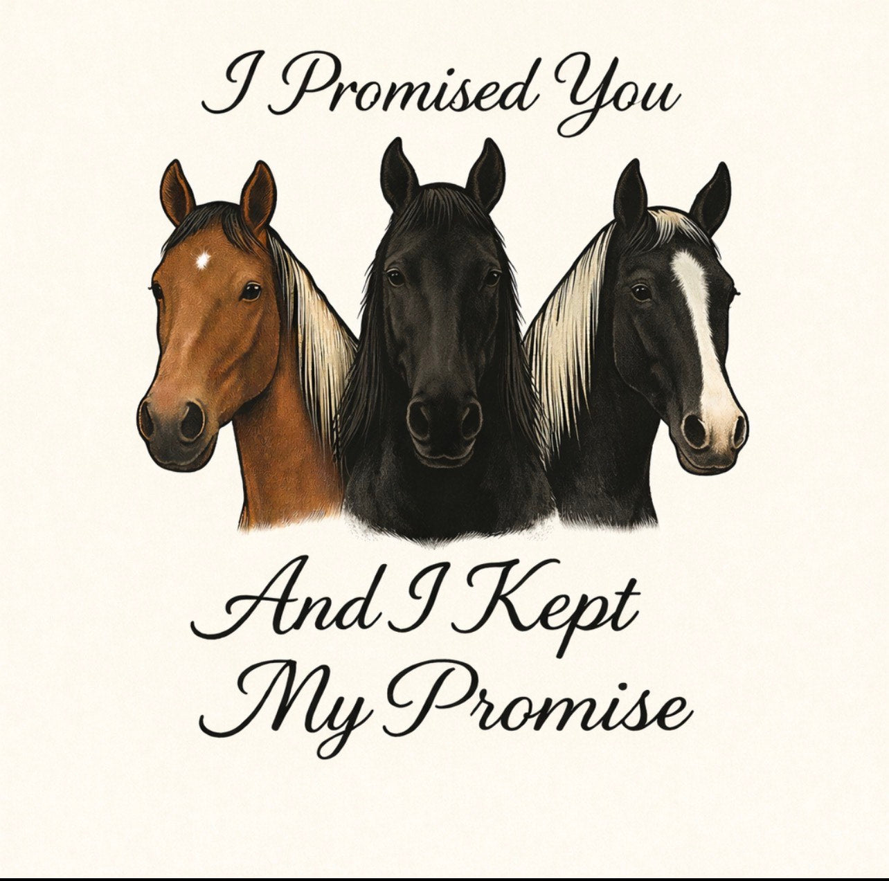 "I PROMISED YOU AND I KEPT MY PROMISE" 3-HORSE T-SHIRT